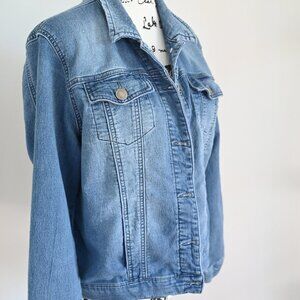 Buffalo David Bitton Knit Denim Jacket Womens Blue Stretch Soft W/ POCKET XL EUC